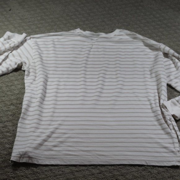 Abercrombie & Fitch Size Small Cream and Tan Striped Long Sleeve Crew Neck Shirt - Picture 2 of 5